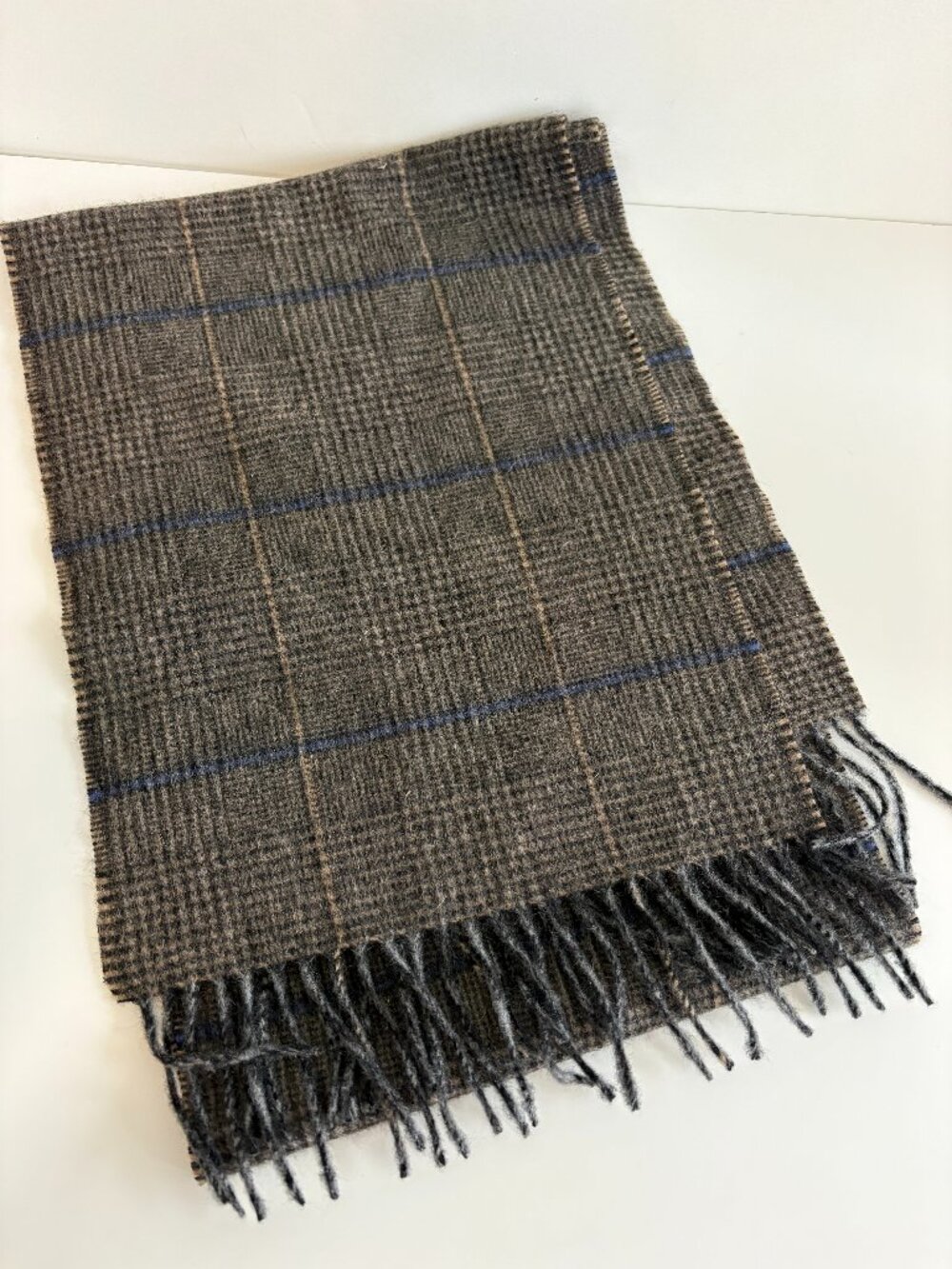 Murano Gray Plaid Cashmere Scarf Rectangle Fringe